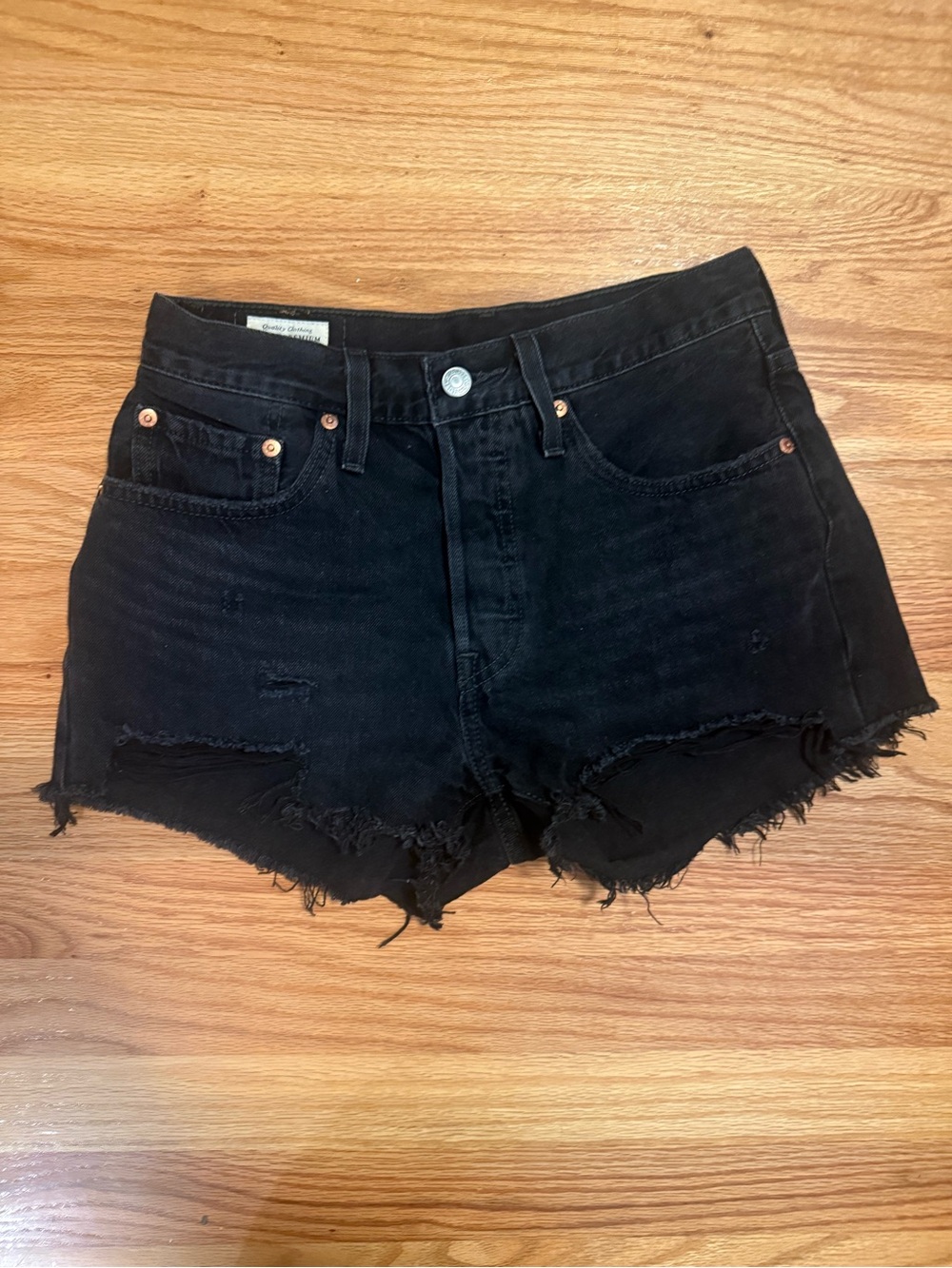 Levi's Black Distressed Denim Cutoff Shorts
